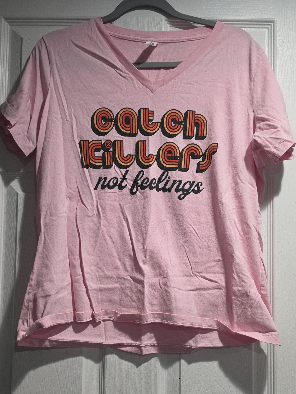 Bella Canvas Light Pink V-Neck Graphic Tee - Retro Text